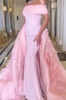 فستان سهرة انيق بذيل بلونين وردي واحمر