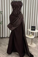 فستان سهره اوف شولدر لون بني