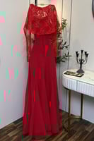 فستان ناعم اوف شولدر لون احمر