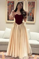 فستان سهرة أنيق بلون عودي و بيج