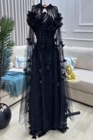 فستان سهره قطعتين مزين بالترتر و ورود لونين