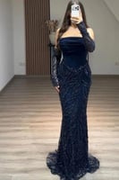 فستان سهر اوف شولدر لون كحلي