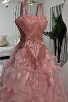 فستان سهره مشغول لون وردي