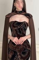 فستان سهرة انيق بلونين كحلي و بني