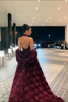 فستان سهره قطعتين موردة لونين