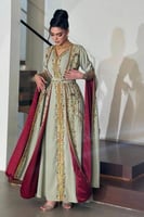 جلابيه قطعتين بأكمام طويلة مزين بالخرز لون أخضر