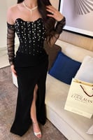 فستان سهرة أوف شولدر لون اسود