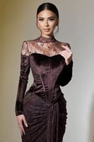 فستان سهرة أنيق شتوي لون بني