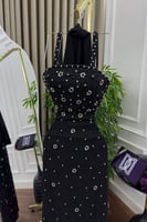 فستان سهره قطعتين مزين بالؤلؤ لون أسود