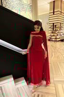 فستان سهره أنيق توب بشال خارجي لون أحمر