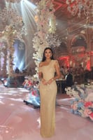 فستان سهره بكتف واحد مكشوف لون ذهبي