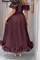 فستان ناعم اوف شولدر لون عودي