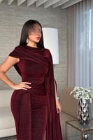 فستان سهره بكم واحد طويل لون أحمر