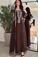 جلابية ناعم من قطعتين لونين اسود و بني