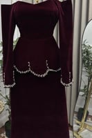 فستان سهرة أنيق شتوي لون عودي