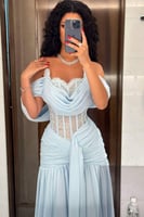 فستان سهره أوف شولدر لون سماوي