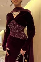 فستان سهرة أنيق شتوي لون عودي