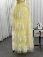 فستان سهره أوف شولدر بأكمام طويلة لون أصفر