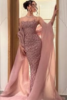 فستان سهرة أوف شولدر مشغول لون وردي