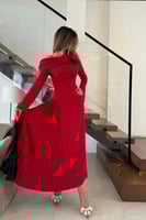 فستان ناعم قصة طرزان بأكمام طويلة لون أحمر