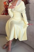 فستان ناعم بأكمام طويلة لون أصفر