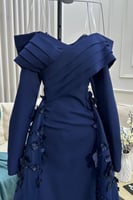 فستان سهره أوف شولدر بذيل لون كحلي