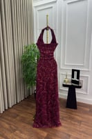 فستان سهرة ناعم بترتر بلونين ازرق واحمر