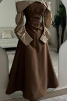 فستان سهرة باكمام لون بني
