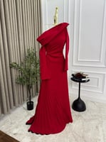 فستان ناعم قصة طرزان بأكمام طويلة لون أحمر