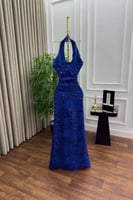 فستان سهرة ناعم بترتر بلونين ازرق واحمر