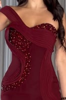 فستان سهره أوف شولدر لون احمر غامق