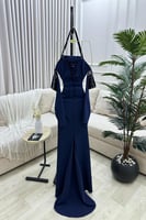 فستان سهرة اوف شولدر بأكمام طويلة دانتيل لون كحلي...