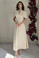 فستان ناعم اوف شولدر لون بيج