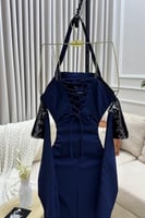 فستان سهرة اوف شولدر بأكمام طويلة دانتيل لون كحلي...