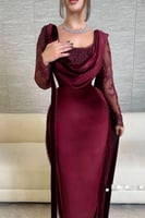 فستان سهرة أنيق شتوي لون عودي