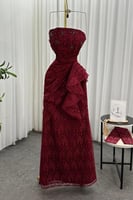 فستان سهره توب بأكمام منفصلة لون أحمر