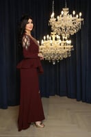 فستان سهره أنيق بأكمام طويلة لون برغندي