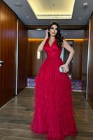 فستان سهره كت بطبقات لون أحمر