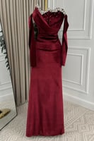 فستان سهرة أنيق شتوي لون عودي