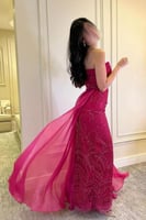 فستان سهره توب مشغول بذيل اورجنزا لون فوشي