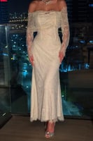 فستان سهره أوف شولدر لون أبيض