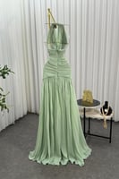 فستان سهره هالتر لون أخضر فاتح