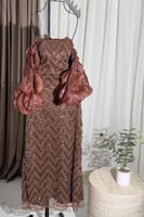 فستان سهره توب بأكمام لون بني