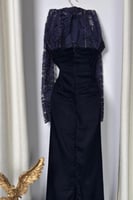 فستان سهرة أنيق شتوي لون كحلي