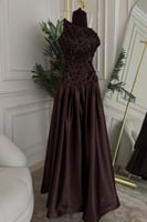 فستان سهرة توب أنيق بلونين بني و عودي