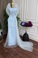 فستان سهره أوف شولدر لون سماوي