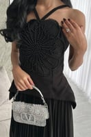 فستان ناعم توب مزين بالخرز لونين