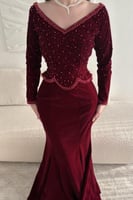 فستان سهرة أنيق شتوي لون عودي