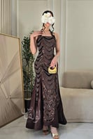 فستان سهره هالتر لون بني داكن