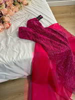 فستان سهره توب مشغول بذيل اورجنزا لون فوشي